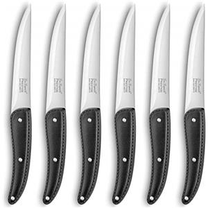 Lou Laguiole - Set di 6 coltelli da bistecca con lama liscia - Prestige - Acciaio inox 13 C, Finitura - Lunghezza 235 mm - Lama 125 mm - Nero