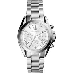 Michael Kors Orologio Bradshaw da donna, movimento cronografo al quarzo 36 mm con cinturino in acciaio inossidabile, 36 mm, Tono argento e bianco