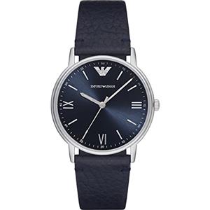 Emporio Armani Orologio Uomo, movimento a tre lancette, cassa in acciaio inossidabile argento da 41 mm con cinturino in pelle, AR11012