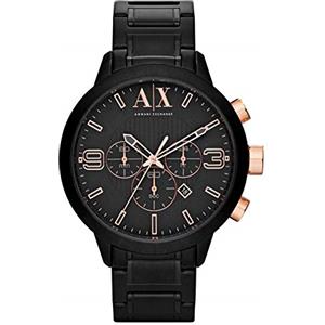 Armani Exchange Orologio per uomo, movimento cronografo al quarzo e cassa da 49 mm con cinturino in acciaio inossidabile, Nero e oro rosa