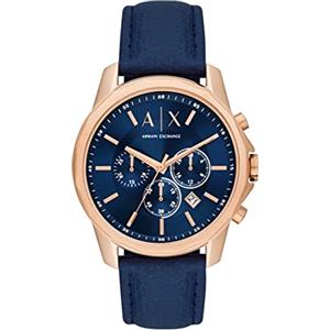 Armani Exchange Orologio da uomo, movimento cronografo al quarzo e cassa da 44 mm con cinturino in pelle, Blu e oro rosa
