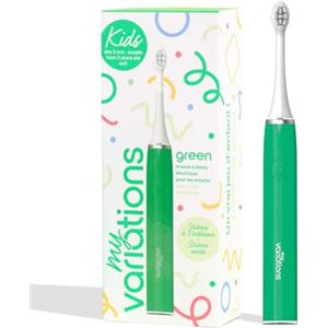 My Variations Kids - Spazzolino da denti elettrico sonico per bambini, ricaricabile, consigliato dai dentisti, 2 modalità, 27 adesivi, 1 mese di autonomia, timer da 3 anni (verde, 3-12 anni)