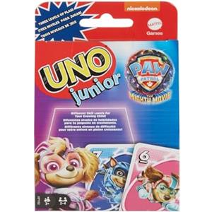 Mattel Games - UNO Junior Paw Patrol: Il Super Film, l'iconico gioco di carte in una versione speciale, con 3 livelli di gioco e da 2 a 4 giocatori, giocattolo per bambini, 3+ anni, HPY62