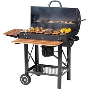 Tarrington House Barbecue a Carbone Louisiana, Acciaio/Legno, Raccoglicenere Rimovibile, Sistema di Ventilazione, Tavolini Laterali Pieghevoli, Ripiano Inferiore, Ruote, Nero