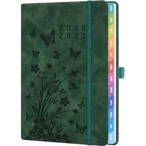 HwxBen Agenda Scolastica 2026-2027 (Agosto 2026 - Luglio 2027) - Agenda Settimanale Verticale con Penna, Segnalibro e Tasca Interna, Linguette Mensili, Formato 22,5 × 16,5 cm - Verde acqua