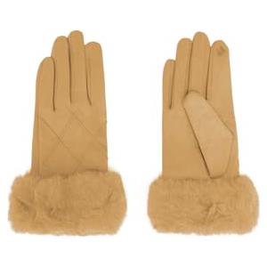 QUEEN HELENA Guanti Invernali Scamosciati con Pelo Morbido Caldi Eleganti Donna G03-1 (Camel)