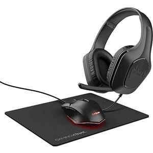 GXTrust Trust Gaming GXT 790 Tridox Pacchetto Gaming 3-in-1 - Cuffie Leggere con Driver da 50 mm, Jack Audio 3.5 mm, Mouse con Filo USB 200-6400 DPI, Tappetino, Pack per PC, Portatile, Computer - Nero