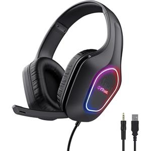 Trust Gaming GXTrust 419 Rayne Cuffie Gaming Leggere per PC/Console, Illuminazione LED Alimentata via USB, Driver da 50 mm, Jack Audio 3.5 mm, Cuffie con Microfono Over-Ear Computer Portatile, Nero