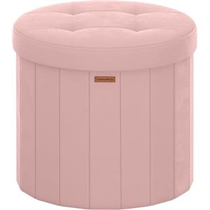 SONGMICS MAZIE Collezione - Pouf Contenitore Rotondo, Sgabello Poggiapiedi Pieghevole con Coperchio, Cassapanca, Montaggio Facile, Velluto per Camera, Soggiorno, Ingresso, Rosa Pastello LSF608R01