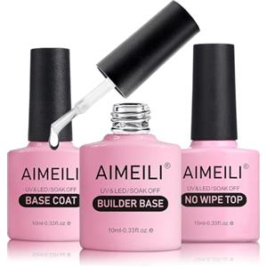 AIMEILI Base Coat, No Wipe Top Coat e 7 in 1 Mulfunzionale Clear Builder Base Gel Kit Semipermanente Smalto per Unghie in Gel UV LED Soak Off Kit per Manicure, 3x10ml