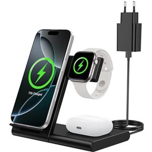WATOE Caricatore Wireless Apple 3 in 1, Stazione di Ricarica Rapida per iPhone 17/16/15/14/13/12/11/Pro/Max/Plus, Apple Watch Ultra 3/11/10/9/8/7/6/SE 3, per AirPods Pro 3/4/3/2