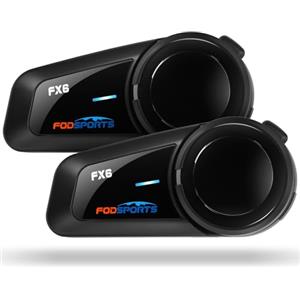 Fodsports FX6 Interfono Moto Coppia, Auricolari Bluetooth Moto mit FM Radio, 1000M Sistema di Comunicazione Casco 2 a 6 Motociclisti, Universale Cuffie Casco Moto mit IP65, Riduzione del Rumore