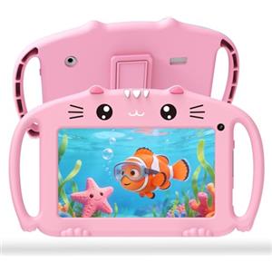 ascrecem Tablet 7 Pollici Android Tablet Bambini con WiFi Bluetooth Controllo Parentale Quad Core 2GB RAM 32GB ROM Giochi Educativi Preinstallati 3 a 14 anni Ragazza(Pink)