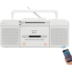 WISCENT Lettori Audio Cassette Portatili con USB/Bluetooth/Radio Stereo AM/FM, Registratore con Microfono integrato, Convertitore da Cassetta a MP3, jack per auricolari (Lettore cassette bianco)