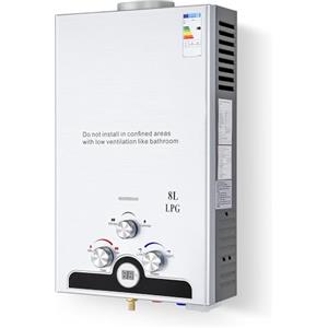VONLUCE 8L Scaldabagno a Gas GPL 13,6 kW a Parete con Modalità Commutabili, Caldaia a Gas GPL Automatica Istantanea con Display a LED e Nucleo in Rame