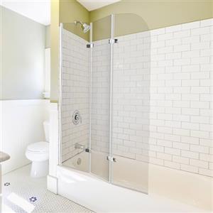 Fiqops Parete doccia per vasca da bagno, 120 x 140 cm, 3 pezzi, pieghevole, con vetro di sicurezza ESG da 6 mm, per vasca da bagno (argento trasparente), in vetro con vasca da bagno