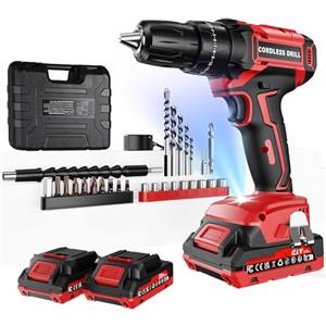 Olubfdh Trapano Avvitatore Batteria 21V, con Batterie 2×2000mAh, coppia 45 Nm, max 25 + 3 livelli di coppia (2 marce e LED), per casa e giardino fai da te, (2 Batteria)