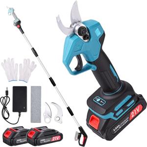 Nexalite Forbici Potatura a Batteria con Asta Telescopica 2,4 m, Apertura Regolabile 25/35 mm, con Display,2×2.0Ah Batterie,Cesoie a Batteria per potatura per Alberi e Giardino