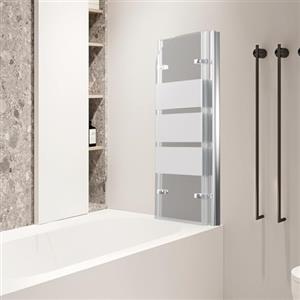 Fiqops Parete doccia per vasca da bagno, 120 x 140 cm, 3 pezzi, pieghevole, con vetro di sicurezza ESG da 6 mm, per vasca da bagno (strisce bianche), parete in vetro con vasca da bagno