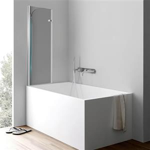 Fiqops Parete doccia per vasca da bagno, 100 x 140 cm, 2 pezzi, pieghevole, con vetro di sicurezza ESG da 6 mm, per vasca da bagno (argento trasparente), in vetro con vasca da bagno