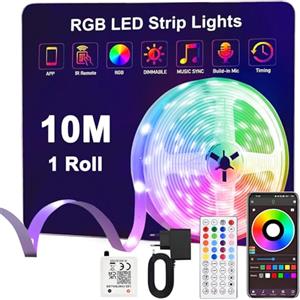 Anmossi Striscia LED 10 Metri,Strisce Led RGB con Bluetooth APP e Telecomando,Musica Sincronizza,Modalità Temporizzazione,la Adatto per Interni,Camera,Soggiorno,Feste e per la Decorazioni per la Casa