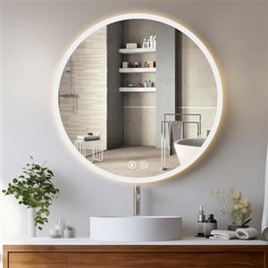 YOLEO Specchio Bagno Rotondo con Luce LED Orientabile in 3 Colori, 70 x 70 cm Specchio da Bagno con Interruttore Touch e Funzione Antiappannamento, 6400 K