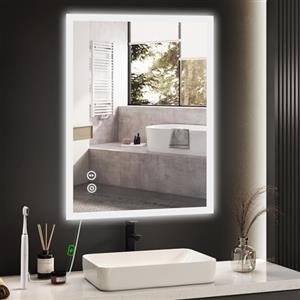 YOLEO Specchio Bagno con Luce LED Orientabile 3 Colori, 50x70 cm Specchio da Bagno con Presa di Corrente, Antiappannamento, Antideflagrante, con Interruttore Touch, Verticale/Orizzontale