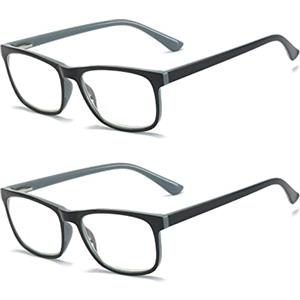 MMOWW Confezione da 2 Occhiali da Lettura Donna Uomo, Anti Luce Blu Rettangolari Occhiali con Cerniere a Molla (Grigio, +2.0)