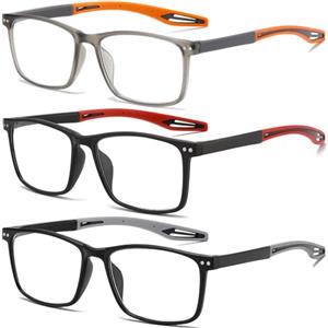 ZXYOO Occhiali da Lettura Uomo 3 Paia con Filtro Luce Blu - Design Sportivo Elegante, Leggeri e Antiscivolo per Lavoro, Casa e Tempo Libero C+1.50