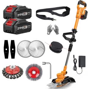YUIOIBUC Decespugliatore a batteria a 2 batterie, tagliaerba a batteria e spazzola per erbacce, 4 in 1, testa girevole a 90°, per giardino (orange)
