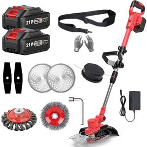YUIOIBUC Decespugliatore a batteria a 2 batterie, tagliaerba a batteria e spazzola per erbacce, 4 in 1, testa girevole a 90°, per giardino (rot)