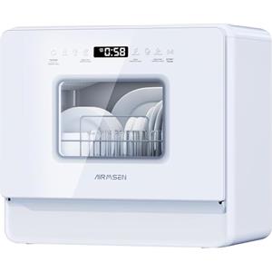 AIRMSEN Lavastoviglie da Tavolo Mini Lavastoviglie con 7+2 Programmi Funzione Sale Addolcitore Serbatoio da 5L Control Táctil & Pantalla LED, Lavastoviglie Compatta per Cucine Appartamenti e Dormitori