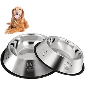 SUOXU Ciotole per Cani in Acciaio Inox - Base in Gomma Antiscivolo, Ciotola Media e Grande per Animali Domestici, per Cibo e Acqua (M, 22 cm)