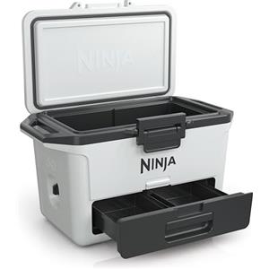Ninja FrostVault Hard Cooler 47L, Ghiacciaia, Frigo portatile Isotermico, Ghiaccio fino a 6 Giorni, Cassetto Integrato, Scomparto separato Dry Zone, Spazio per 80 Lattine, Bianco Nuvola FB151EUWH