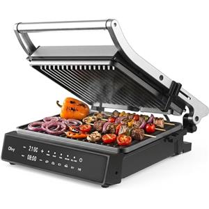 Olvy Bistecchiera Elettrica Grill a Contatto | 1 Set | 5 Programmi 2000W | Steak & Sandwich | Piastre Amovibili | Bistecchiera Elettrica Piastre Amovibili