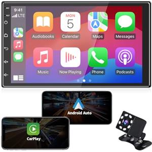 ANKEWAY Nuovo 7 Pollici [2G+32G] Android Autoradio 2 DIN con CarPlay+Android Auto+WiFi+Bluetooth+RDS/FM+GPS Nav+Backup Cam+Doppia USB+Mic, 1080P HD Touch Screen Sistema Multimediale per Auto