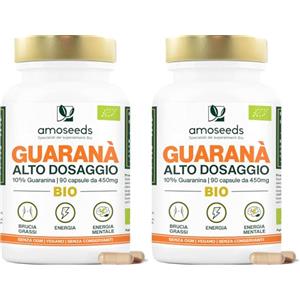 Amoseeds Guaranà BIO Extra Forte, 5400mg al giorno | 10% Caffeina Naturale | 90 capsule | Equilibrio del peso, Energia, Concentrazione | Qualità Superiore (Confezione da 2)