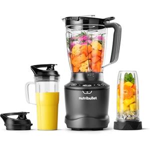 nutribullet SmartSense Mixer Combo NBF550DG, Frullatore con 5 Velocità Variabili, Funzione Pulse, Bicchiere da 900ml e da 700ml con Manico, Ciclo Automatico Intelligente, Coperchio To-Go, 1500W, Nero