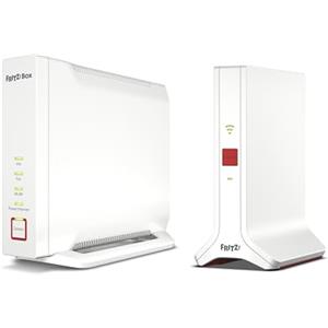 FRITZ! AVM Fritz! Mesh Set Internazionale (Fritz!Box 4060 e Fritz!Repeater 3000 AX), WiFi 6 Tribanda con fino a 6 Gbps (2.400 Mbps + 2.400 Mbps + 1.200 Mbps), 2,5 WAN Gigabit, interfaccia spagnola