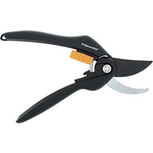 Fiskars Forbici da potatura Bypass, Cesoie, Lame in Acciaio con Rivestimento Antiaderente, Lunghezza: 20 cm, Diametro di Taglio: 2,2 cm, Nero/Arancione, SingleStep, P26, 1000567