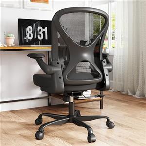 Keratee Sedia da Ufficio Ergonomica in Mesh con Supporto Lombare Regolabile e Braccioli Ribaltabili, Sedia da Computer Traspirante con Regolazione in Altezza e Rotazione 360°, Nero
