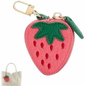 Heting-YQ Erdbeer Anhänger Münzbörse Erdbeere Frucht Charm Portafoglio Dolce Portachiavi Mini Portamonete in Pelle per Decorazione Zaino per Ragazze e Donne