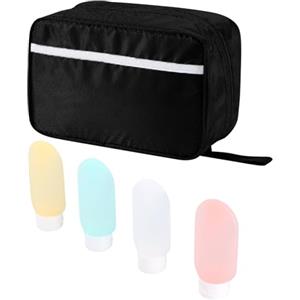 QINGZY Beauty Case da Appendere con 4 Bottiglie da Viaggio 60 ml, Borsa da Toilette da Viaggio con 4 Scomparti, Astuccio da Toilette Impermeabile, Borsa da Barba Portatile, Trousse da Viaggio Donna Uomo