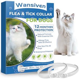 Wansiven Collare Antipulci per Gatti, Collare Antizecche Naturale Regolabile 48 cm, Protezione 12 Mesi (Blu-2pcs)