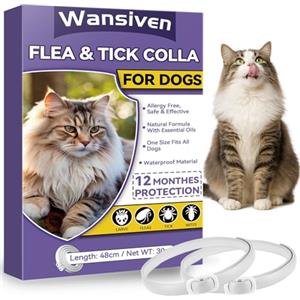 Wansiven Collare Antipulci per Gatti, Collare Antizecche Naturale Regolabile 48 cm, Protezione 12 Mesi (Viola, 45cm -2p)