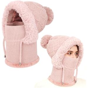 VGMANNTA Passamontagna in Pile Termico Berretti in Maglia Invernale per Donna Multifunzionale Antivento Caldo Maschera da Sci Copriviso con Scaldacollo Donna per Sport all'Aria Corsa Escursionismo-P