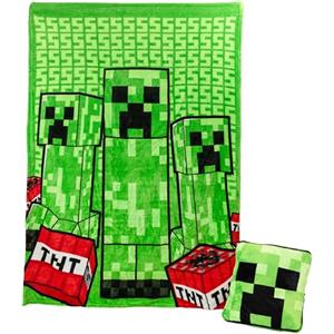 Paladone Cuscino Coperta 2-in-1 Minecraft Creeper - Coperta da viaggio con licenza ufficiale Microsoft, plaid morbido e pieghevole, design compatto per salotto o camera da letto, 120 x 150 cm