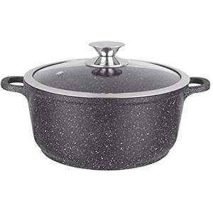 KAMBERG Pentola 28 cm, Ghisa di Alluminio, Rivestimento Antiaderente di Alta Performance Pietra, Coperchio in Vetro, Tutti Fornelli y induzione, Senza PFOA