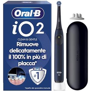 Oral-B iO 2 Spazzolino Elettrico Ricaricabile, con 1 Testina di Ricambio, Nero - 1 Testine di Ricambio per Spazzolino Elettrico, Delicato sulle Gengive, Pulizia Denti Efficace, Custodia da Viaggio