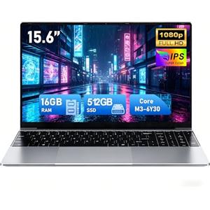 FUNYET Nuovo Computer Portatile,2026 Laptop da 15,6 pollici, 16 GB RAM 512 GB SSD, Portatil Core M3-6Y30, IPS FHD 1920 x 1080 Notebook Laptop, apertura a 180°, 5000 mAh, USB 3.0,Type-C